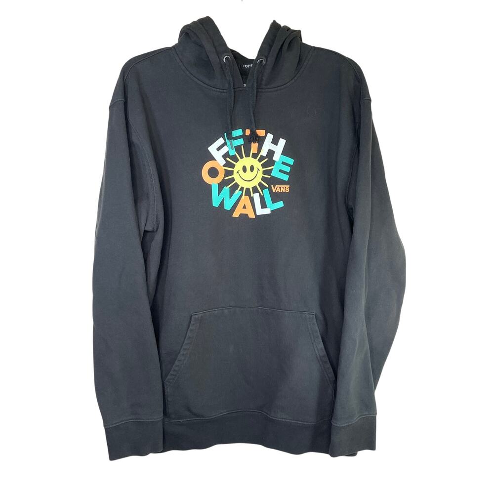 Vans Smiley Sun men's pullover hoodie, black, size L, FLAW